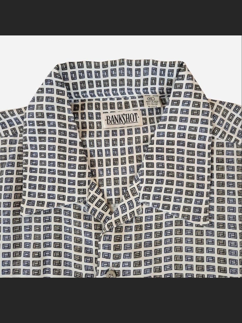 Bankshot Men's White & Navy Patterned Button-Up Shirt